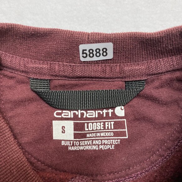 Carhartt Hoodie Men's S Burgundy Maroon Loose Fit Logo Pullover Crewneck - Picture 7 of 12